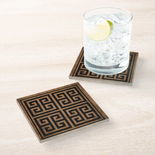 Greek Key Pattern Design Glass Coaster (Angled)
