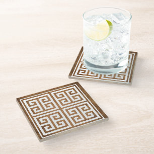 Greek Key Pattern Design Glass Coaster