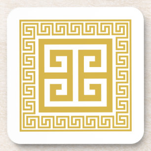 Greek Key Pattern Golden Design Coaster