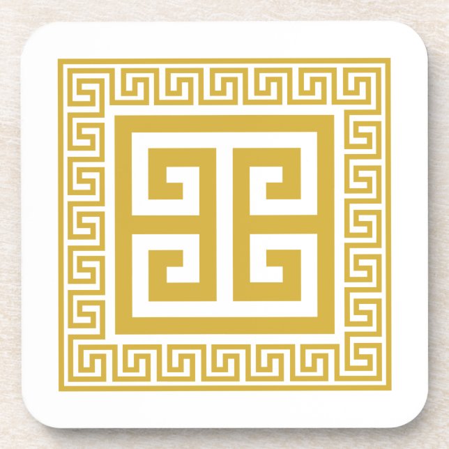 Greek Key Pattern Golden Design Coaster (Front)