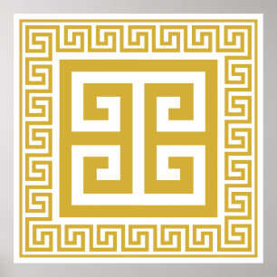 Greek Key Pattern Golden Design Poster