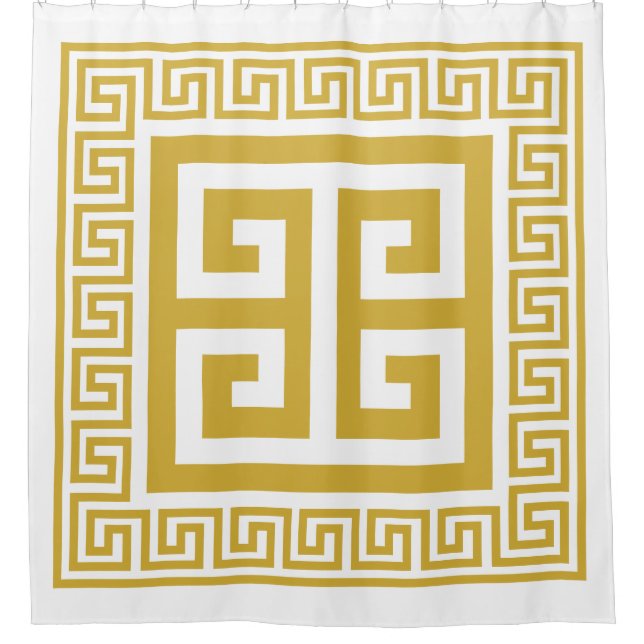 Greek Key Pattern Golden Design Shower Curtain (Front)