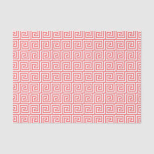 Greek Key Pattern in Coral Pink and White Tissue Paper