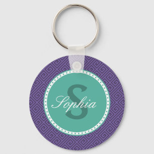 Greek Key Pattern Monogram Keychain