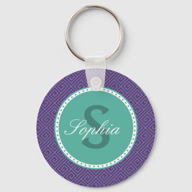 Greek Key Pattern Monogram Keychain (Front)
