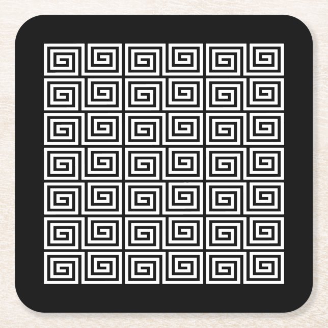 Greek Key Pattern Square Paper Coaster (Front)