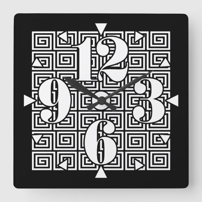 Greek Key Pattern Square Wall Clock (Front)