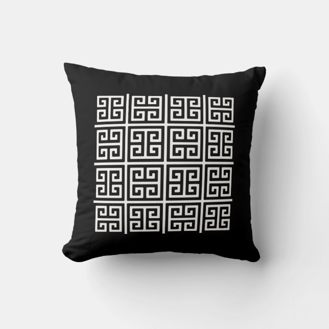 Greek Key Pattern Throw Pillow (Black and White) (Front)
