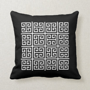 Greek Key Pattern Throw Pillow (Black and White)