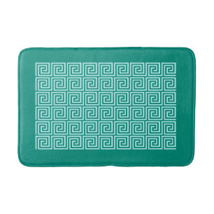 Greek Key Pattern, Turquoise and Aqua Bath Mat