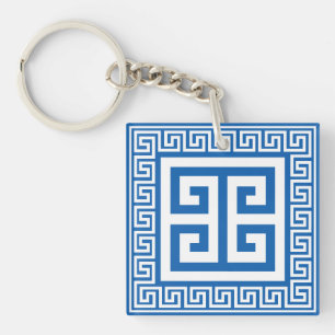 Greek Key Pattern White And Blue Design Ring