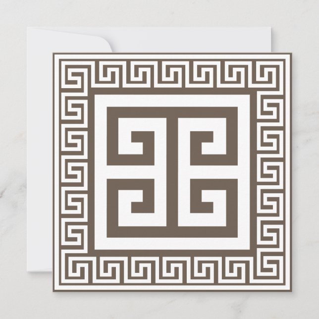 Greek Key Pattern White And Brown Design Card (Front)