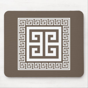 Greek Key Pattern White And Brown Design Mouse Mat