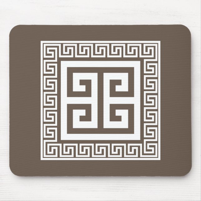 Greek Key Pattern White And Brown Design Mouse Mat (Front)