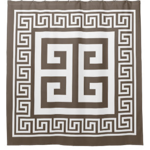 Greek Key Pattern White And Brown Design Shower Curtain