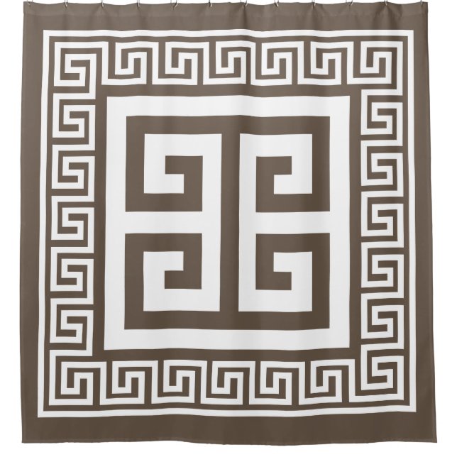 Greek Key Pattern White And Brown Design Shower Curtain (Front)