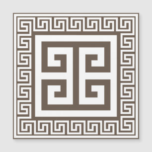 Greek Key Pattern White And Brown Magnetic Card