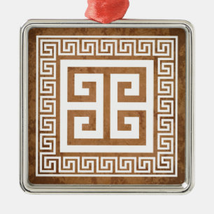 Greek Key Pattern White Design Metal Ornament