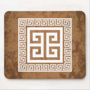 Greek Key Pattern White Design Mouse Mat