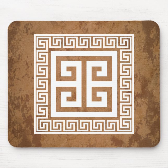 Greek Key Pattern White Design Mouse Mat (Front)