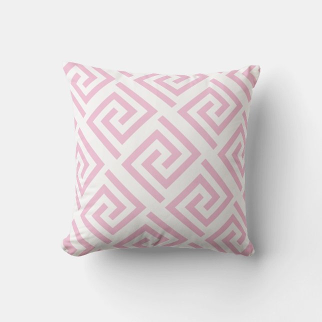 Greek Key Patterns Blush Pink White Custom Colour Cushion (Front)