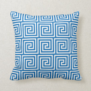 Greek Key Pillow in Dazzling Blue