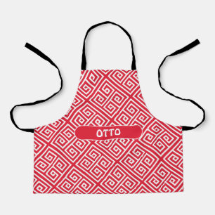 Greek Key Red White Minimal Pattern Apron