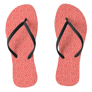 Greek Key, shades of coral pink Flip Flops
