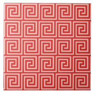 Greek Key, shades of coral pink Tile