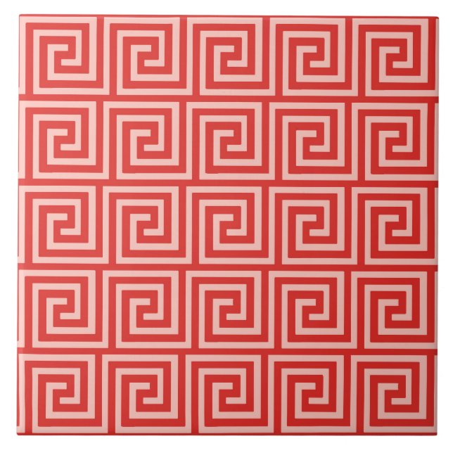 Greek Key, shades of coral pink Tile (Front)