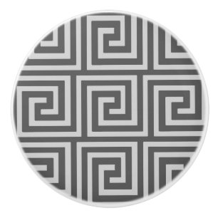 Greek Key, shades of grey / grey Ceramic Knob