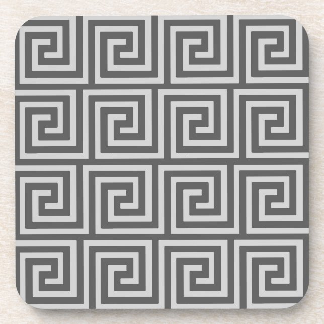 Greek Key, shades of grey / grey Coaster (Front)