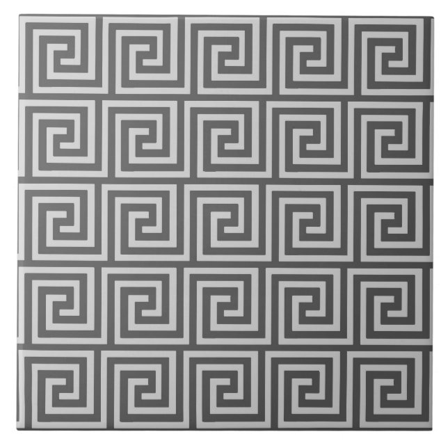 Greek Key, shades of grey / grey Tile (Front)