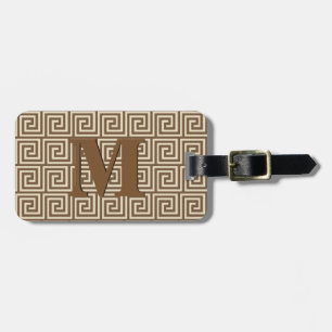 Greek Key, shades of taupe tan Luggage Tag