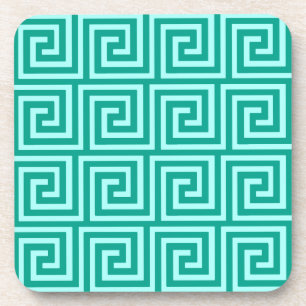 Greek Key, turquoise and aqua Coaster