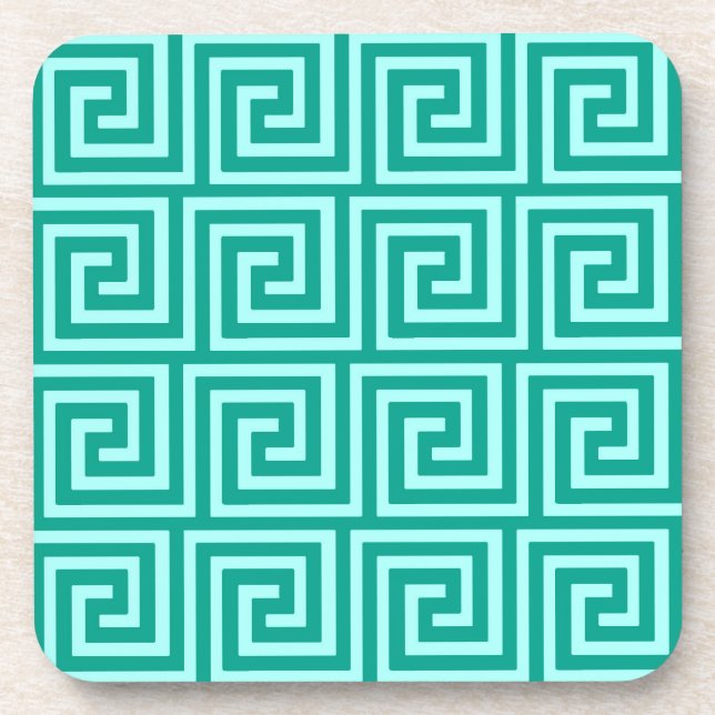 Greek Key, turquoise and aqua Coaster (Front)