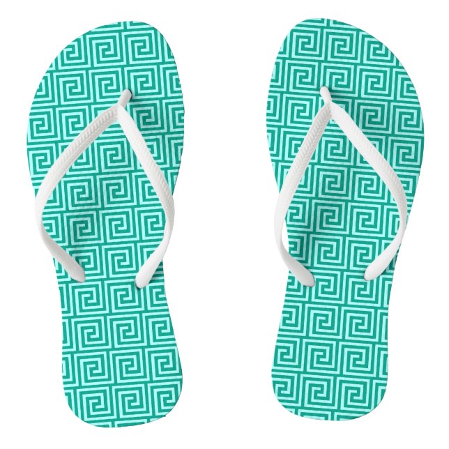 Greek Key, turquoise and aqua Flip Flops (Footbed)