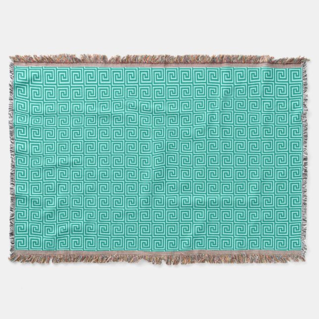 Greek Key, turquoise and aqua Throw Blanket (Front)