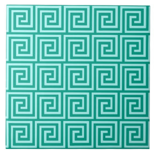 Greek Key, turquoise and aqua Tile