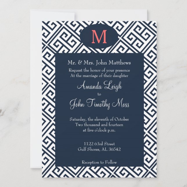 Greek Key Wedding Invitation (Front)