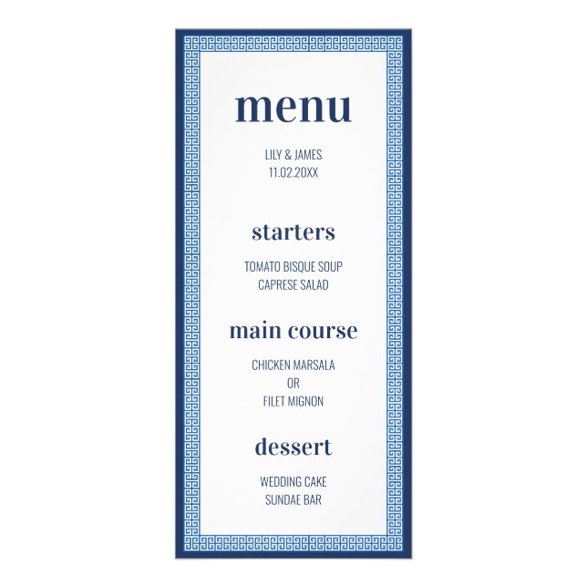 Greek Key Wedding Menu (Front)