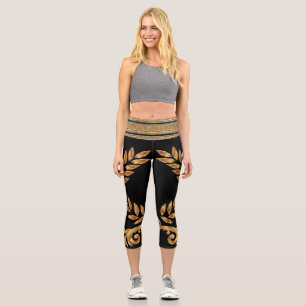 Greek Key with French Empire Laurel Wreath Capri Leggings