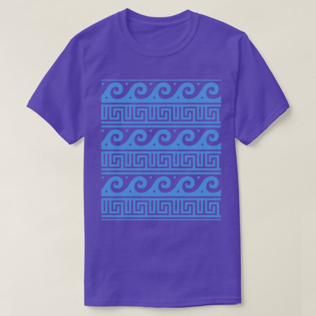 Greek Key with Waves Blue Sea T-Shirt (Design Front)