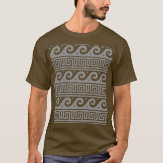 Greek Key with Waves Grey and White Pattern T-Shirt