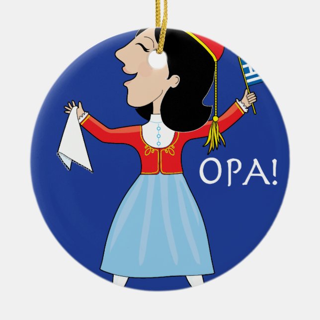 Greek Lady Dancing Ceramic Tree Decoration (Front)