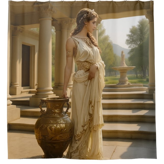 Greek lady in an Ancient Temple Shower Curtain (Front)