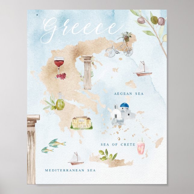 Greek Landmarks Tourist Map Poster (Front)