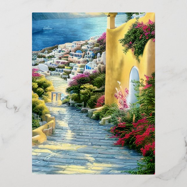 Greek Landscape Foil Holiday Postcard (Front)
