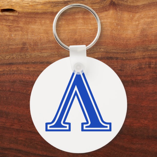 Greek Letter Lambda Blue Monogram Initial Key Ring (Front)