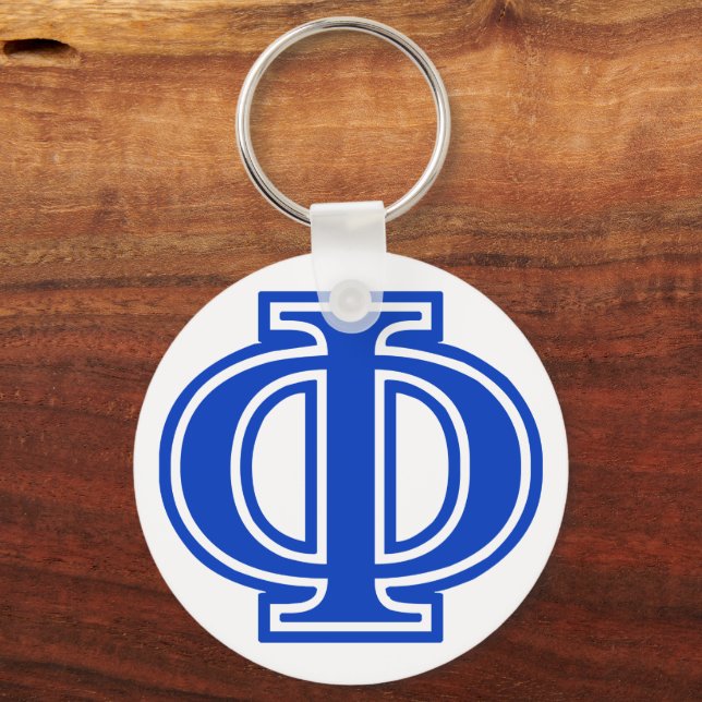 Greek Letter Phi Blue Monogram Initial Key Ring (Front)